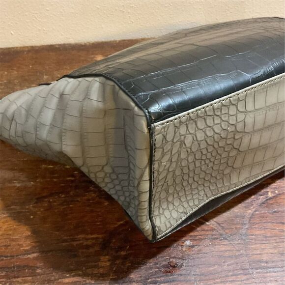 Guess Shoulder Tote Bag & Wallet Set Color Block Croc Print Chain Accent Black​​ - Picture 7 of 16